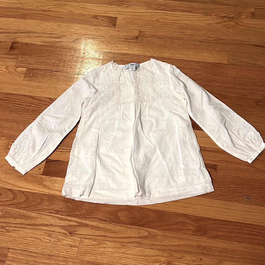 White Floral Embroidered Top For Kid